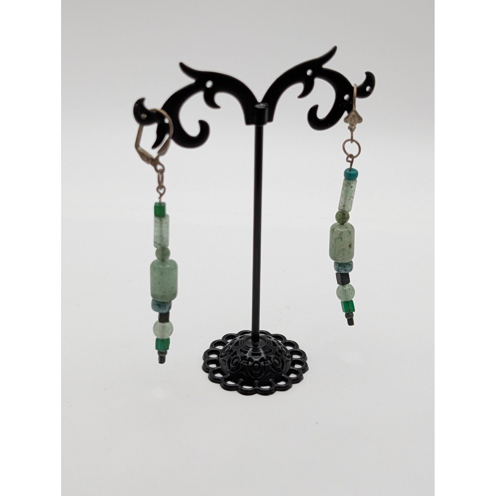 Unsigned Artisan Green Natural Stone Mixed Bead Bohemian Drop Earrings